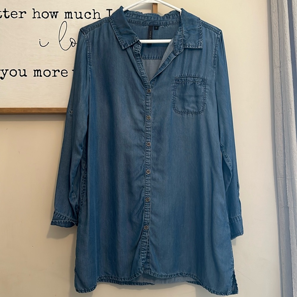 Women’s denim colored button up dress/shirt